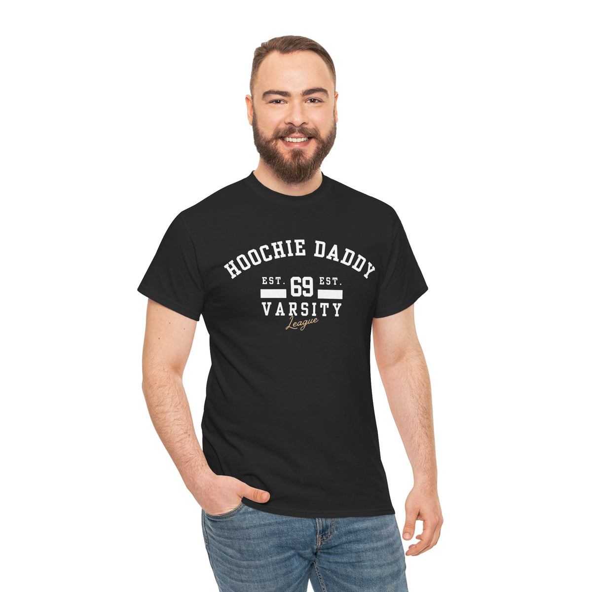 Hoochie Daddy Varsity Tee, Comfortable Unisex Heavy Cotton Shirt