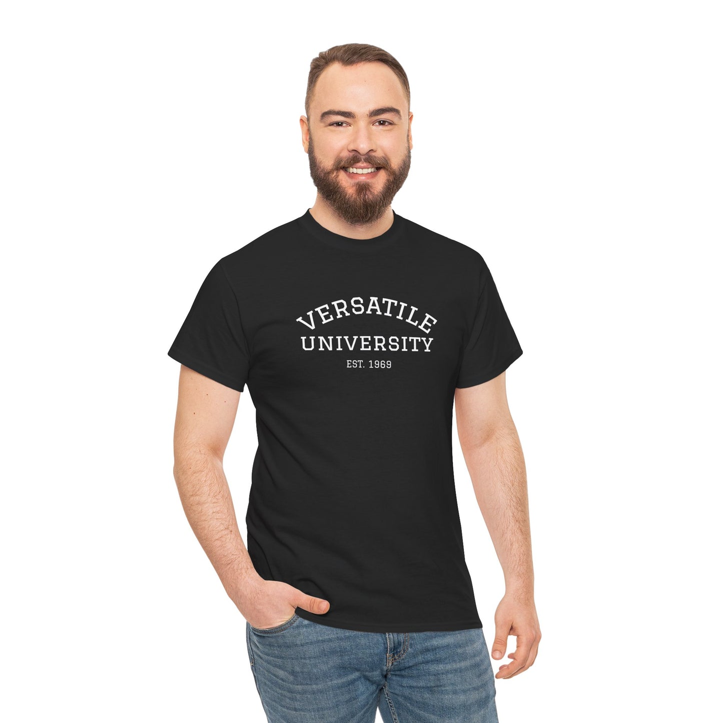 Versatile University White Font Unisex Heavy Cotton Tee