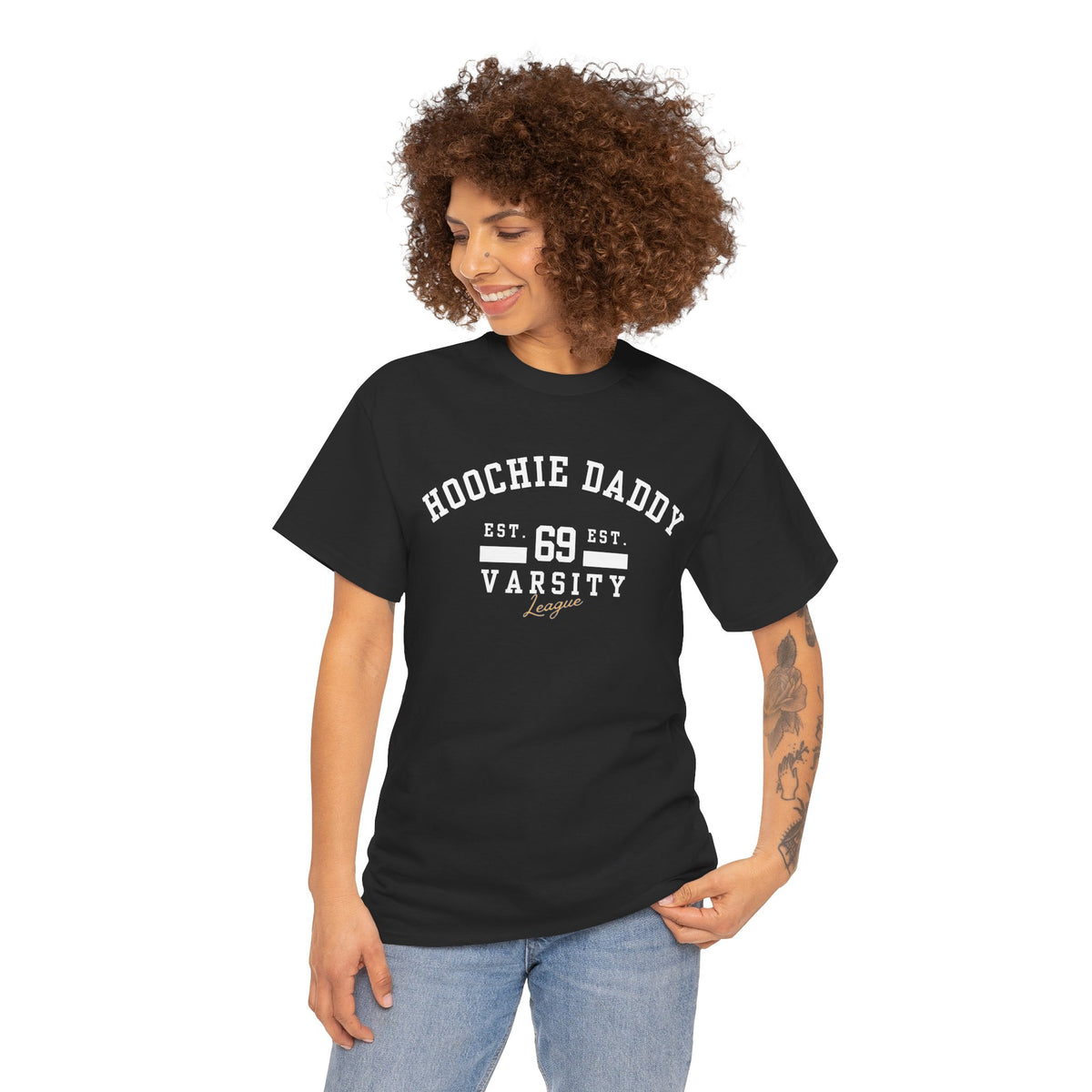 Hoochie Daddy Varsity Tee, Comfortable Unisex Heavy Cotton Shirt
