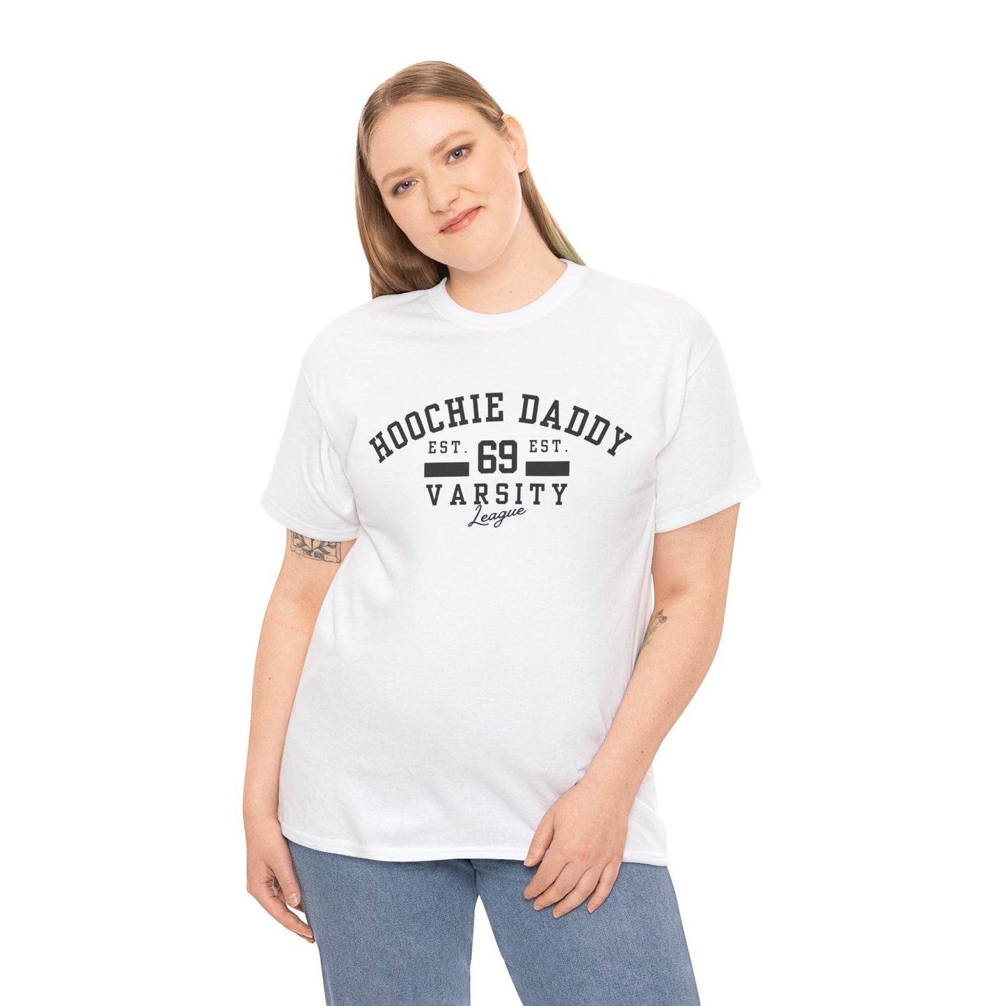 Hoochie Daddy Varsity Tee - Unisex Heavy Cotton Tee
