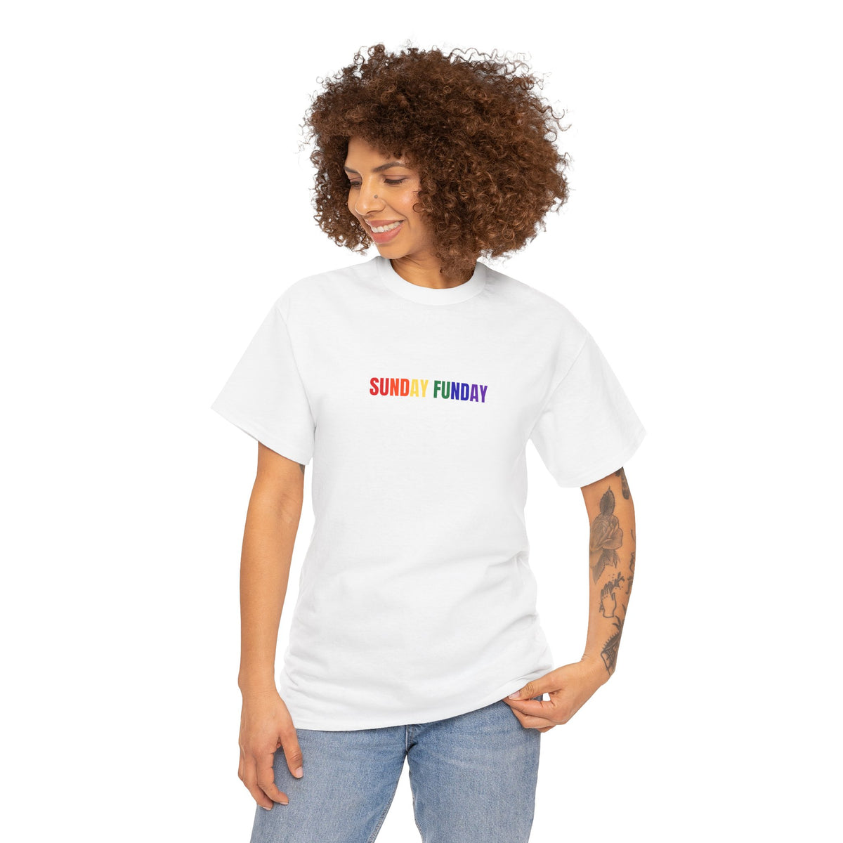 Rainbow Sunday Funday Unisex Cotton Tee
